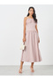 Textured Strappy A-Line Midi Dress with Ruffled Detail - 2