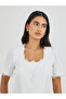 Cotton Lace Trim Square Neck Buttoned Blouse - 3