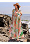 All Over Print Tiered Maxi Dress with Tie-up Neck - 3