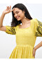 Embroidered Puff Sleeves A-Line Midi Dress - 4
