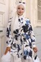 Patterned Hijab Shirt Navy Blue 701 - 4