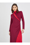 Color Block Long Sleeve A-Line Midi Dress with Ruched Detail - 3