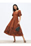 Embroidered Puff Sleeves A-Line Midi Dress - 7