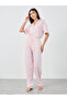 Women Pink Stripe and Bow Print Piped Shirt and Pyjama Set - 5