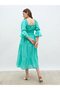 Smocked Detail Square Neck A-Line Midi Dress - 5