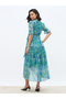 All-Over Floral Print Ruffle Trim Chiffon A-Line Maxi Dress - 5