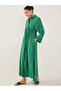 Green Crinkled Collared A-Line Maxi Dress with Drawstring Waist - 3