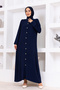 Simple Daily Pocket Button Full Length Ferace Navy Blue
