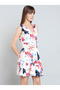 White Floral Print Sleeveless Fit and Flare Mini Dress - 3