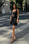 Women's Square Neck Thick Strap Mini Dress with Hem Detail Black - 2