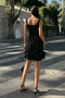 Women's Square Neck Thick Strap Mini Dress with Hem Detail Black - 8