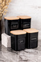 4Pcs 900ml Black Acrylic Tea Sugar Coffee Salt Storage Container with Label Storage Box with Wooden Vacuum Lid - 3