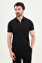 Patterned Slim Fit Short Sleeve Zipper Polo Neck Shorts T-Shirt Men's Set Black - 17155.24Y