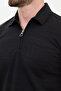 Patterned Slim Fit Short Sleeve Zipper Polo Neck Shorts T-Shirt Men's Set Black - 17155.24Y - 2