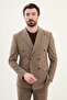 Striped Slim Fit Wide Collar Double Breasted Men's Suit Mink - 45403.25Y