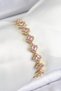 Brass Zircon Stone Pink Clover Baguette Model Gold Color Vip Series Women's Bracelet Tj-Bb7506