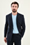Striped Slim Fit Wide Collar Double Breasted Men's Suit Navy Blue - 45403.25Y - 4