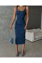 Lycra Back Slit U Neck Strap Pencil Dress - 3