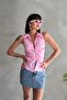 Zipped Detail Shirt Collar Sleeveless Bluz