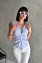 Zipped Detail Shirt Collar Sleeveless Bluz - 3