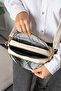 Women's Adjustable Cross Strap 4 Compartment Black Satin Shoulder and Crossbody Bag - 4