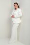 Women's Pentagonal Collar Sleeveless Lace Blouse Single Button Jacket Palazzo Pants Lined Sequin Detailed Large Be - 2