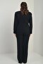 Women's Pentagonal Collar Sleeveless Lace Blouse Single Button Jacket Palazzo Pants Lined Sequin Detailed Large Be - 5