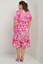Women's V-Neck Mixed Leaf Pattern Pocket Skirt Ruffle Plus Size Dress - 4
