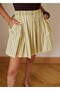 Women's Yellow Striped Pleated Mini Shorts Skirt - 3