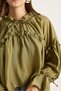 Women's Green Balloon Sleeve Casual Seersucker Blouse with Tie Detail 252 60282002 - 6