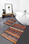 Ethnic Striped Blue-Orange Detailed Set of 2 Non-Slip Base Washable Bath Mats - 3