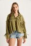 Women's Green Balloon Sleeve Casual Seersucker Blouse with Tie Detail 252 60282002 - 2