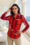 Women's Red Satin Shirt - Desing Shirt with Hidden Button Detail - 2