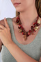 Burgundy Necklace with Fruit Look Stones & Gold Charms - 3