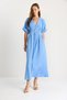 Women's Baby Blue V-Neck Linen Dress with Gold Button Detail 5266 60281107 - 2