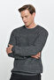 Men's Anthracite-Melange Standard Fit Regular Cut Crew Neck Cotton Knitwear Sweater - 3