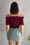 Madonna Collar Front Gathered Seersucker Fabric Short Sleeve Crop Blouse - 8