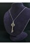 Key Model Double Heart Detail Linear Embroidered Love Symbol Steel Necklace - 6