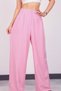 Women's Pink Pleated High Waist Linen Palazzo Pants - 2