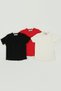 Girl's Ribbed Textured Short-Sleeved T-Shirt, Black, Red, White, Triple Short-Sleeved Cotton T-Shirt - 2