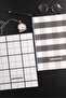 2-Piece A4 Size Spiral-Lined School Notebook - 80 Sheets Black & White Patterned Lined