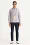Men's Navy Blue-Mustard Slim Fit Slim Fit Button Collar Logo Pocket Cotton Striped Shirt - 2