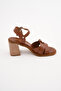 100% Handmade Genuine Leather Tan Women's Heeled Sandals - Rp2116 - 7