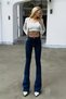 Nonica Women's High Waist Dark Blue Denim Flare Jeans - 2