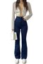 Saly Women's Dark Blue Lycra High Waist Spanish Leg Jeans