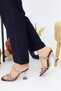 Rose Women's Black Braided 7 cm Transparent Heeled Daily Slippers - 5