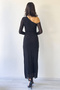 Women's Black One Shoulder Stone Midi Length Tulle Dress - 6