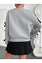 Women's Black Ribbon and Bow Sleeved Crew Neck Gray Sweatshirt - 5
