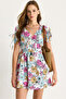 Women's Pink Floral Pattern Bow Detailed Mini Dress 602 60283503