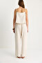 Women's Beige Thin Strap V-Neck Blouse Comfortable Fit Pants Linen Set with Accessories B28-4900 60283506 - 7